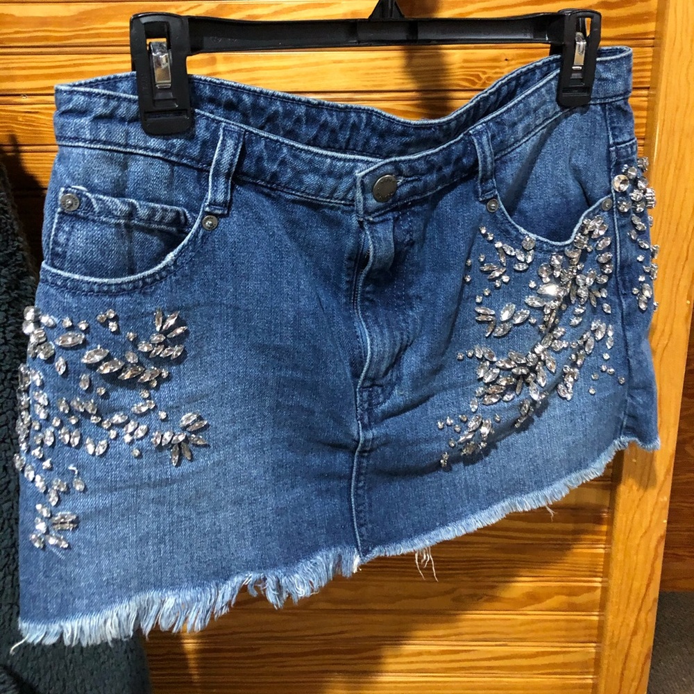 Free People jeweled denim mini skirt